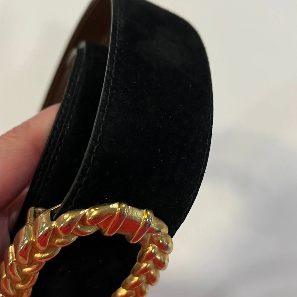 CIPRIANI - black pig suede belt, gold buckle, vintage, L